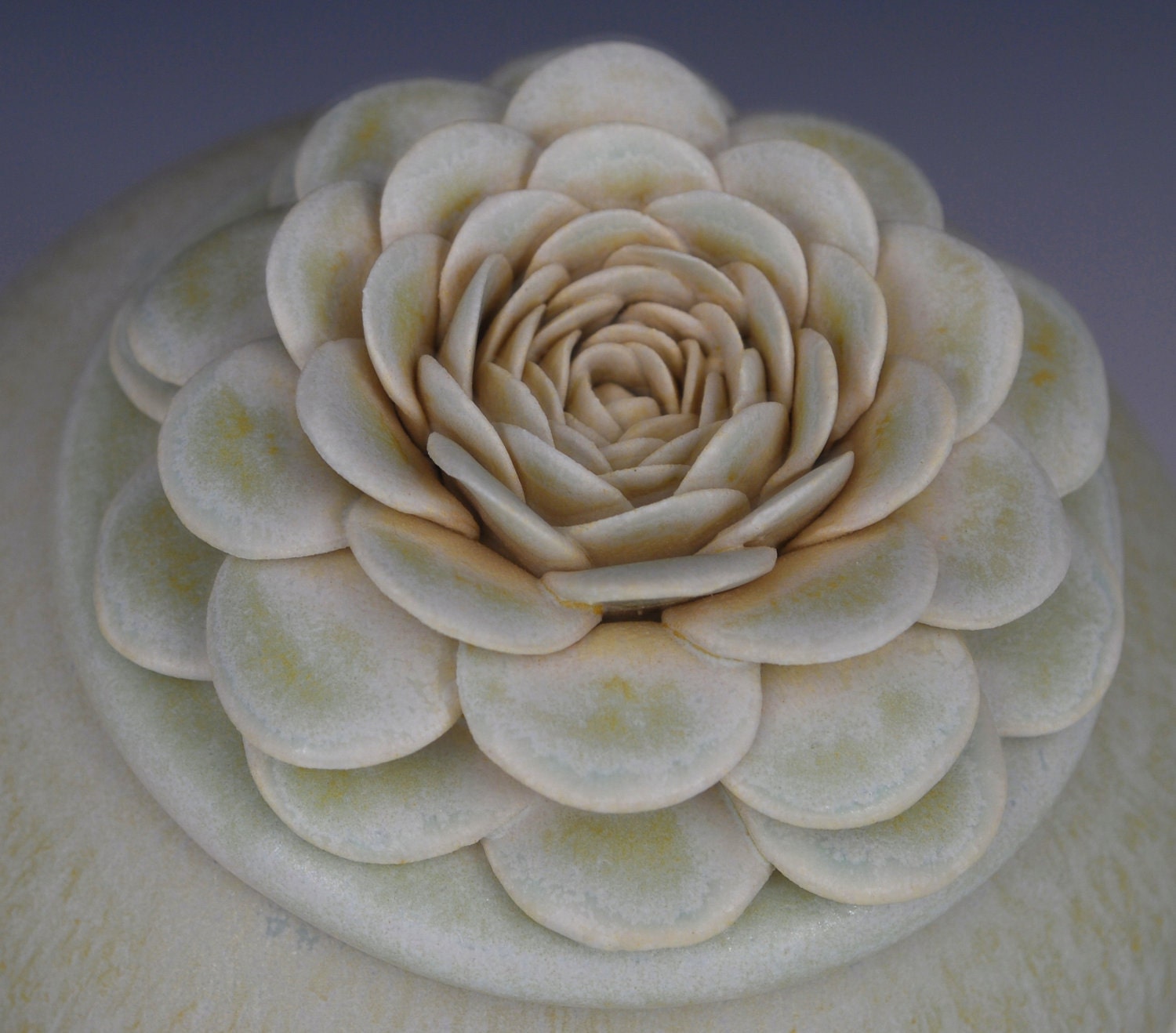 Green Ceramic Lidded Box - Lotus Flower - Decorative Modern Contempoary -Wedding Gift Idea