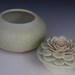 Green Ceramic Lidded Box - Lotus Flower - Decorative Modern Contempoary -Wedding Gift Idea