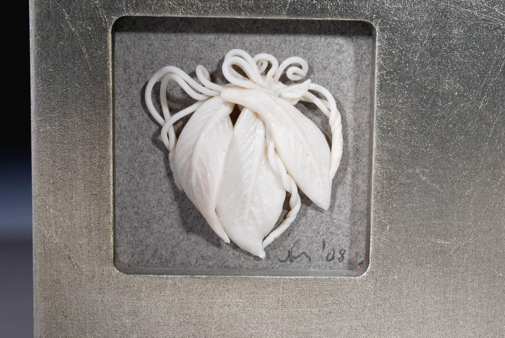 Mixed Media Framed Art, 3d, White, Silver, Leaves, Hostess Gift