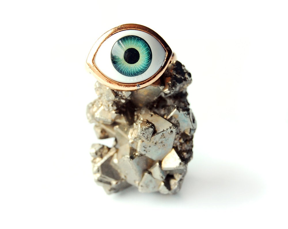 Mystical Silver Rimmed Evil Eye Adjustable Ring with Brown Iris