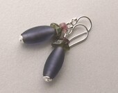 Purple Glass with Green Garnet and Tourmaline Earrings