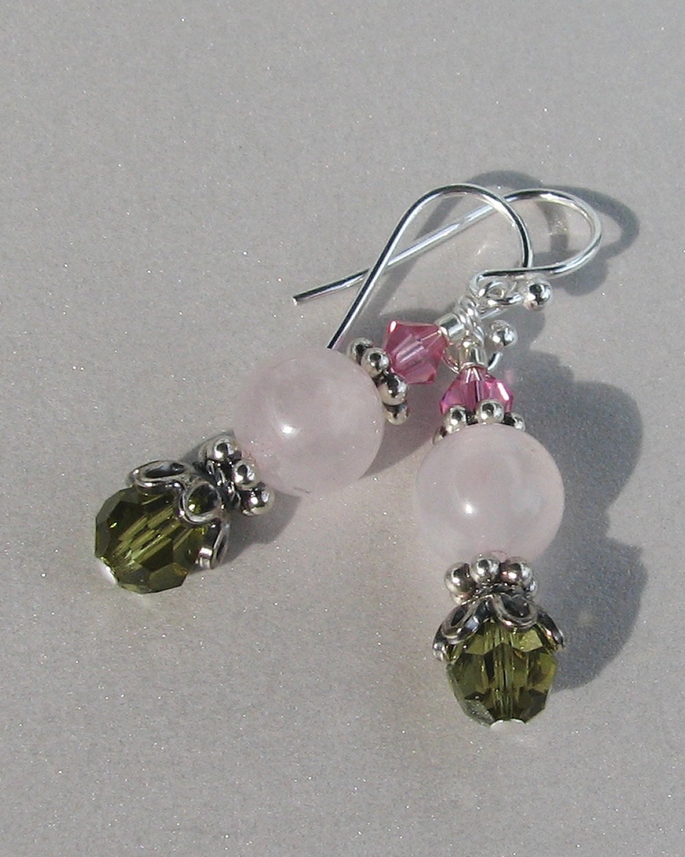 Rose Quartz and Swarovski Crystal Sterling Silver Earrings