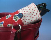 Red Sunglasses Case, large size glasses sleeve, red, ivory and blue flowers eyeglass cozy, soft case