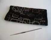 Crochet Hook Case - Black Geometric, quilted cotton tri fold storage carrying case for crochet hooks