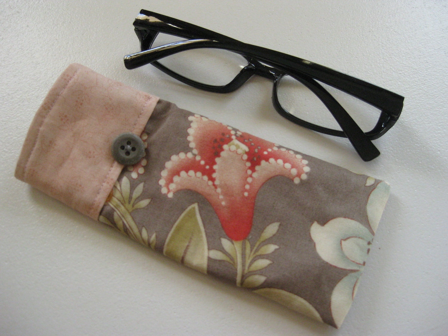 Reading Glasses Case in Peach, Rose and Khaki, small soft glasses sleeve