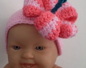 Pink Baby Adult Crochet Pattern Hat Beanie tutorial with Hibiscus Flower ( 5 Sizes ) Fall Fashion Autumn Accessories number 33