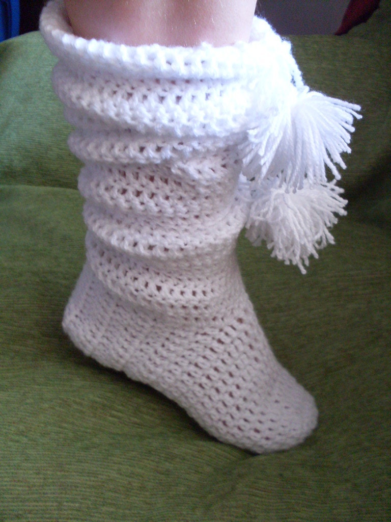 Crochet Pattern, slippers, Number 35  BOOTS SLIPPERS  women sizes ankle high, knee high with Pom Pom