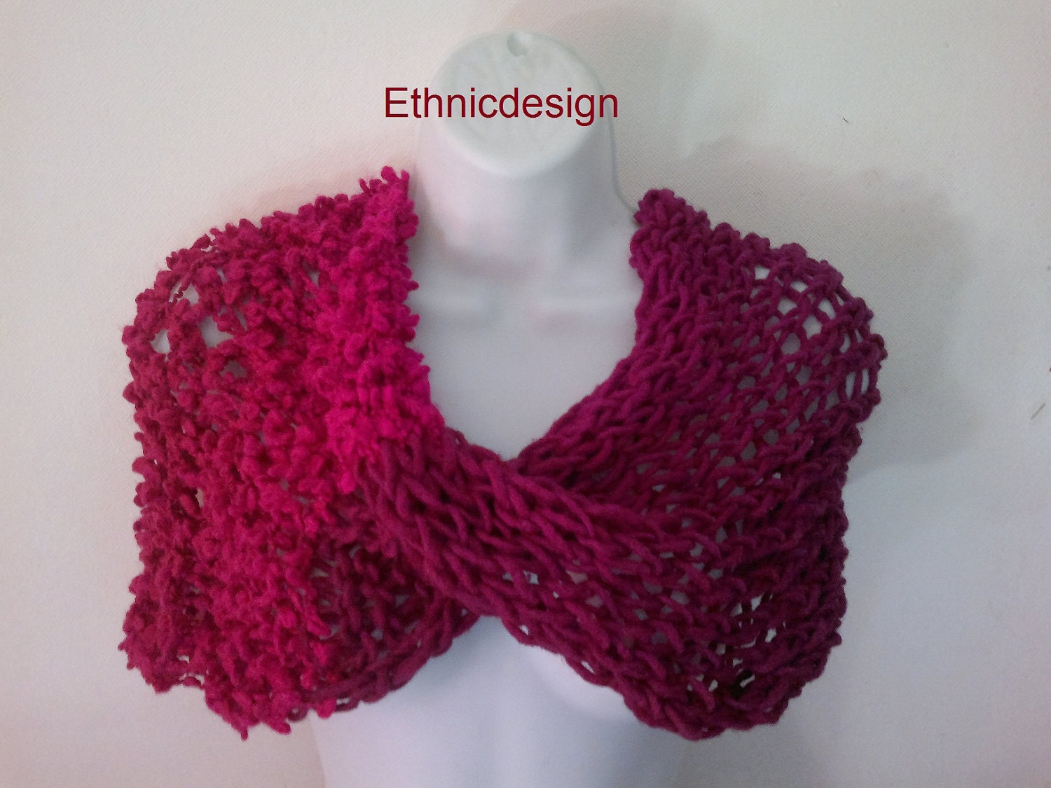Knit Handmade Wild Berry Wrap Shawl Cowl Scarf  - Ready to Ship - FREE SHIPPING  to USA