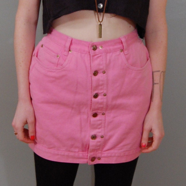 80's Bubblegum Pink Denim Mini Skirt, M/L