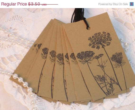 CHRISTMAS SALE 10 Vintage Inspired Queen Anne's Lace Kraft Tags