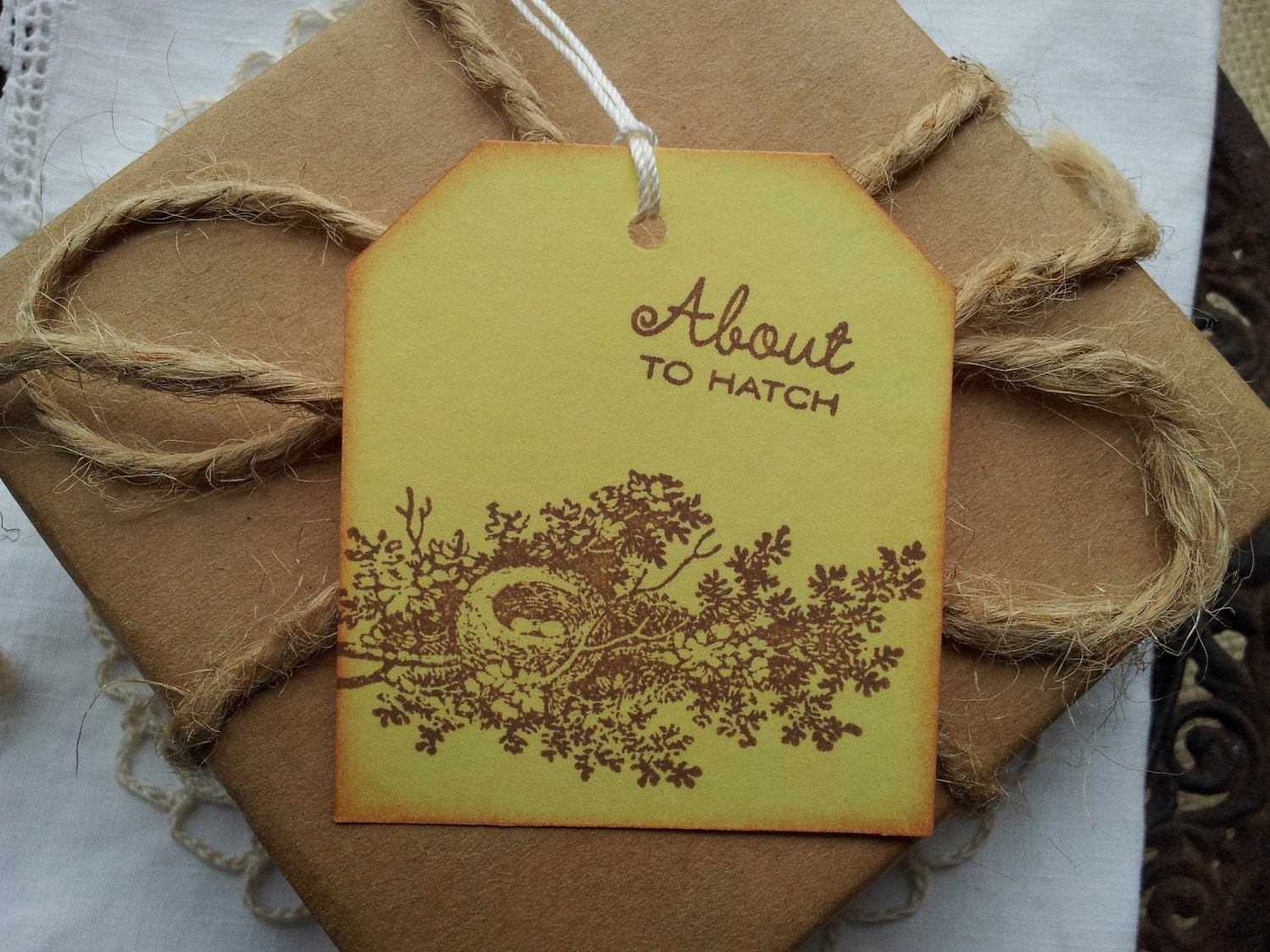 About to Hatch Nest Baby Shower Tags Yellow Set of 6