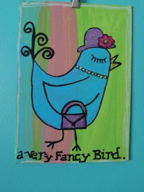 Fine Art Original Mixed Media Doodle Bird Painting/Not A Print