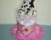 ON SALE NOW ...Dalmation and Pink Baby Diaper Cake
