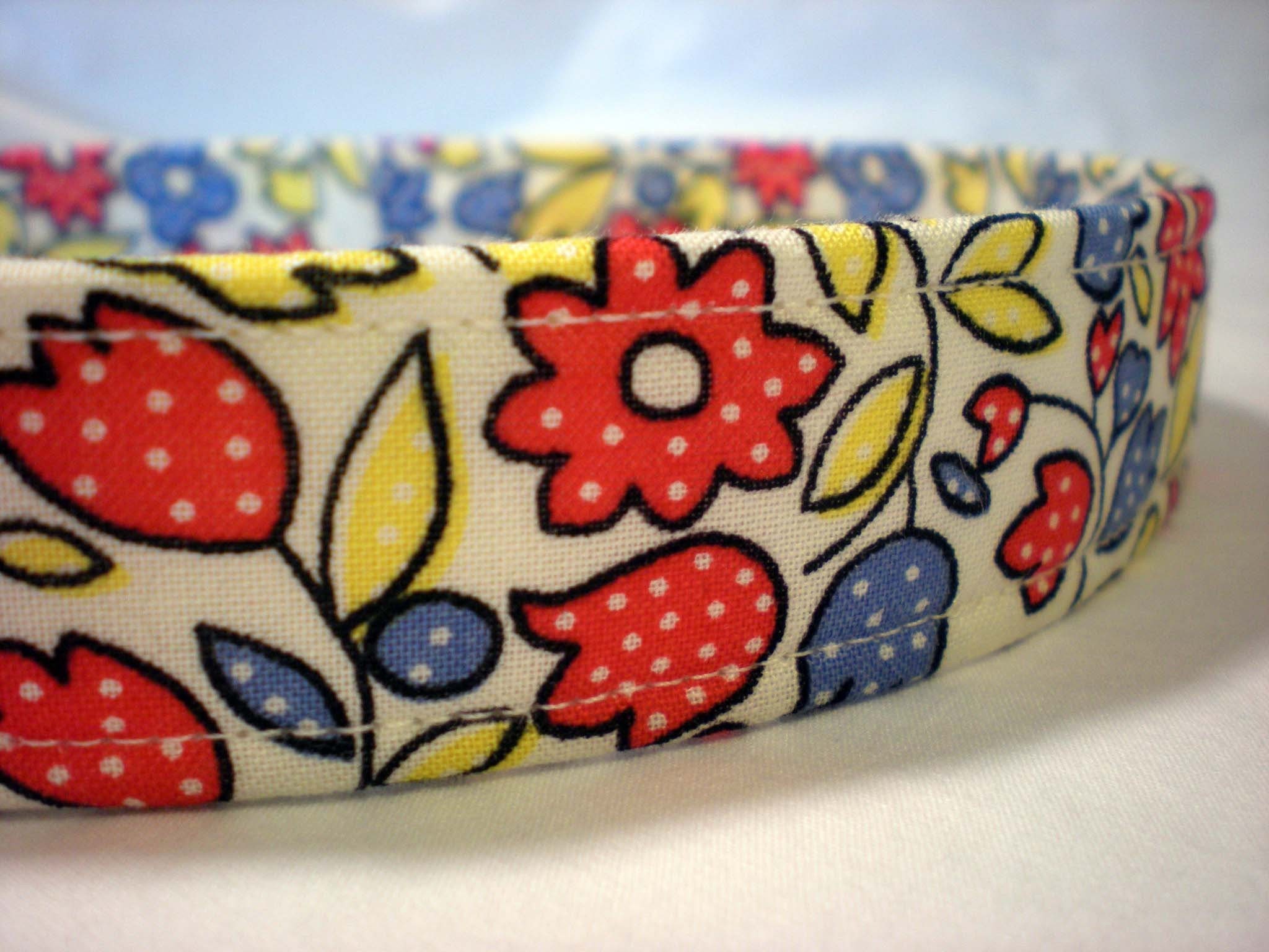 Dog Collar Custom Handmade Red, Blue, Yellow Country Flowers from PinkysPetGear on Etsy