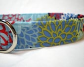 Dog Collar Custom Handmade- Keri Beyer Blue Zinnia and Dahlias Fabric from PinkysPetGear on Etsy