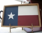 Wooden Texas Flag tray w horseshoe handles