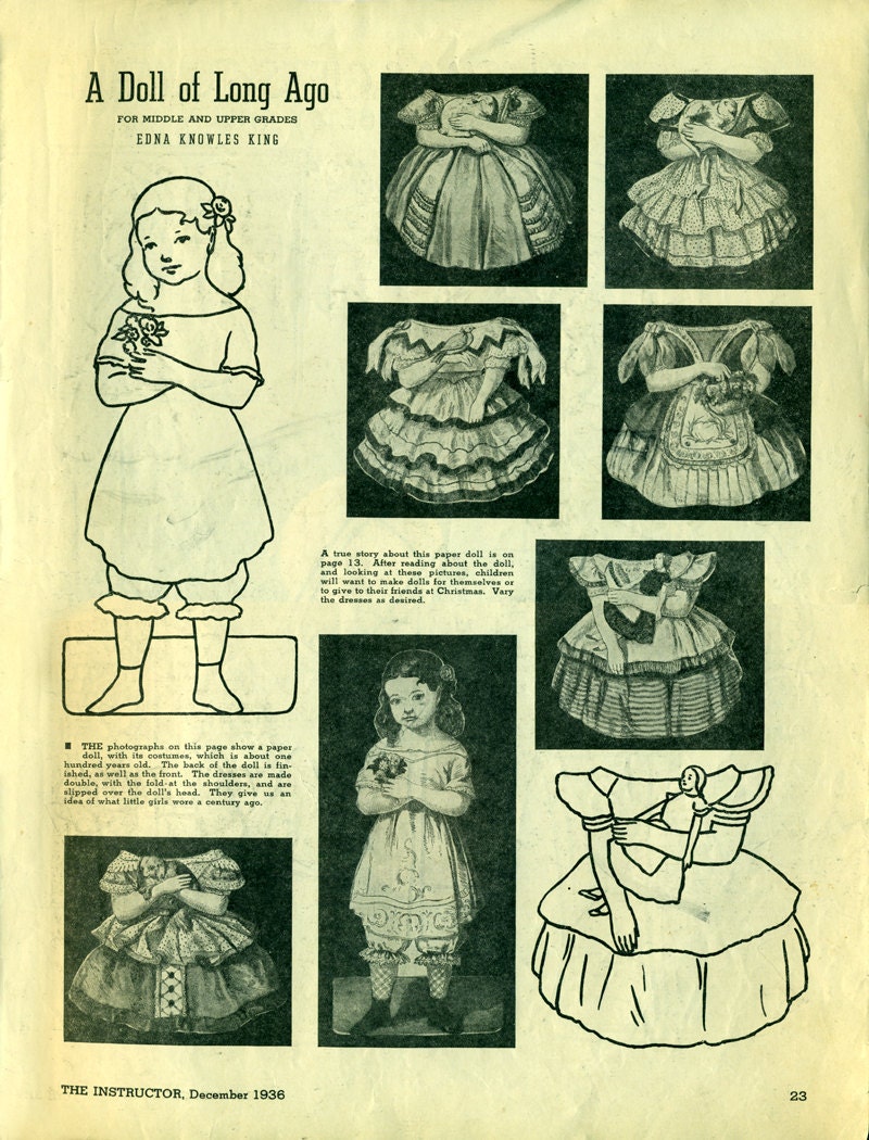 Antique 1936 Magazine Uncut Paper Doll of Long Ago by Edna Knowles King