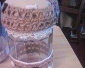 pincushion jar/  with Vintage lace /With some fun beads