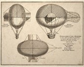 Steampunk Art Print French Airship Balloon Design Drawing