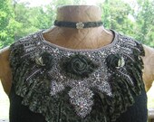 Statement Necklace beaded boho fringy eco friendly upcycled eclectic jewelry embellished shabby chicish one of a kind necklace