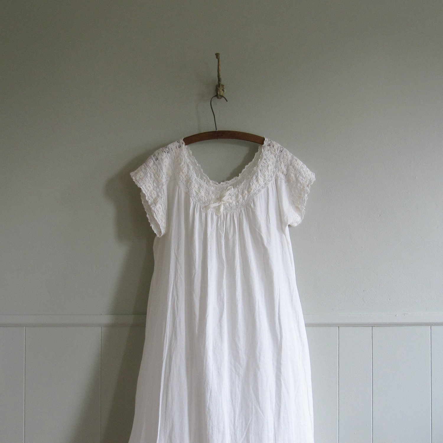 antique victorian vintage white cotton and lace maxi dress