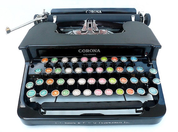 1936 Fully Restored L.C. Smith Corona Standard Colored Glass Keys Typewriter w/ Case
