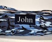 Nap Mat - Monogrammed Blue Camouflage Nap Mat with Light Blue Double-sided Minky Blanket