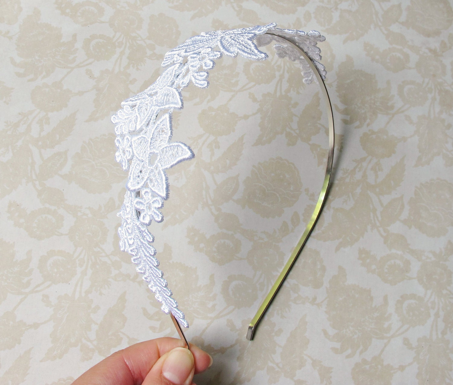 Bridal Headband, Floriana, Vintage Venise Lace Floral Vine Applique, Bridal Accessories by dspdavey on Etsy