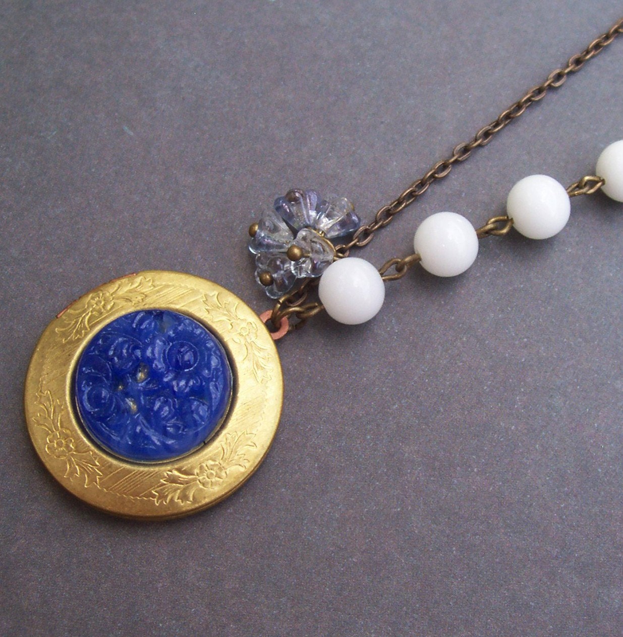 Asymmetry Necklace, Vintage Locket, Cabochon, Jewellery by dspdavey on Etsy