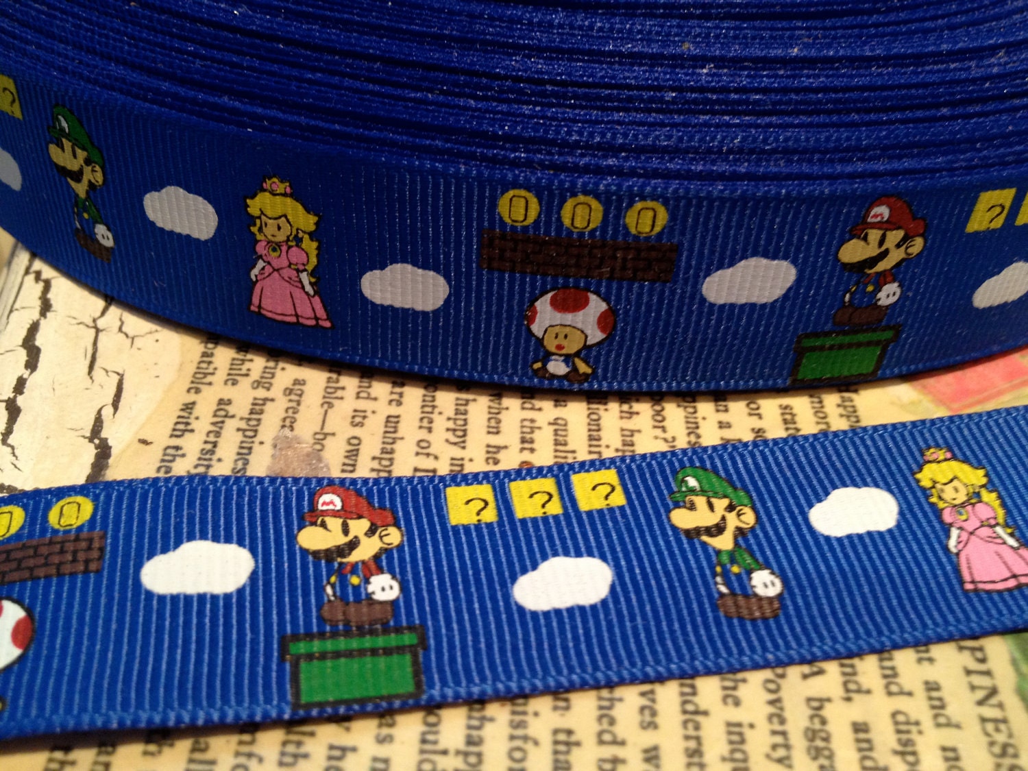 7/8" Super Mario Insired Grosgrain Ribbon Bows sold by the yard