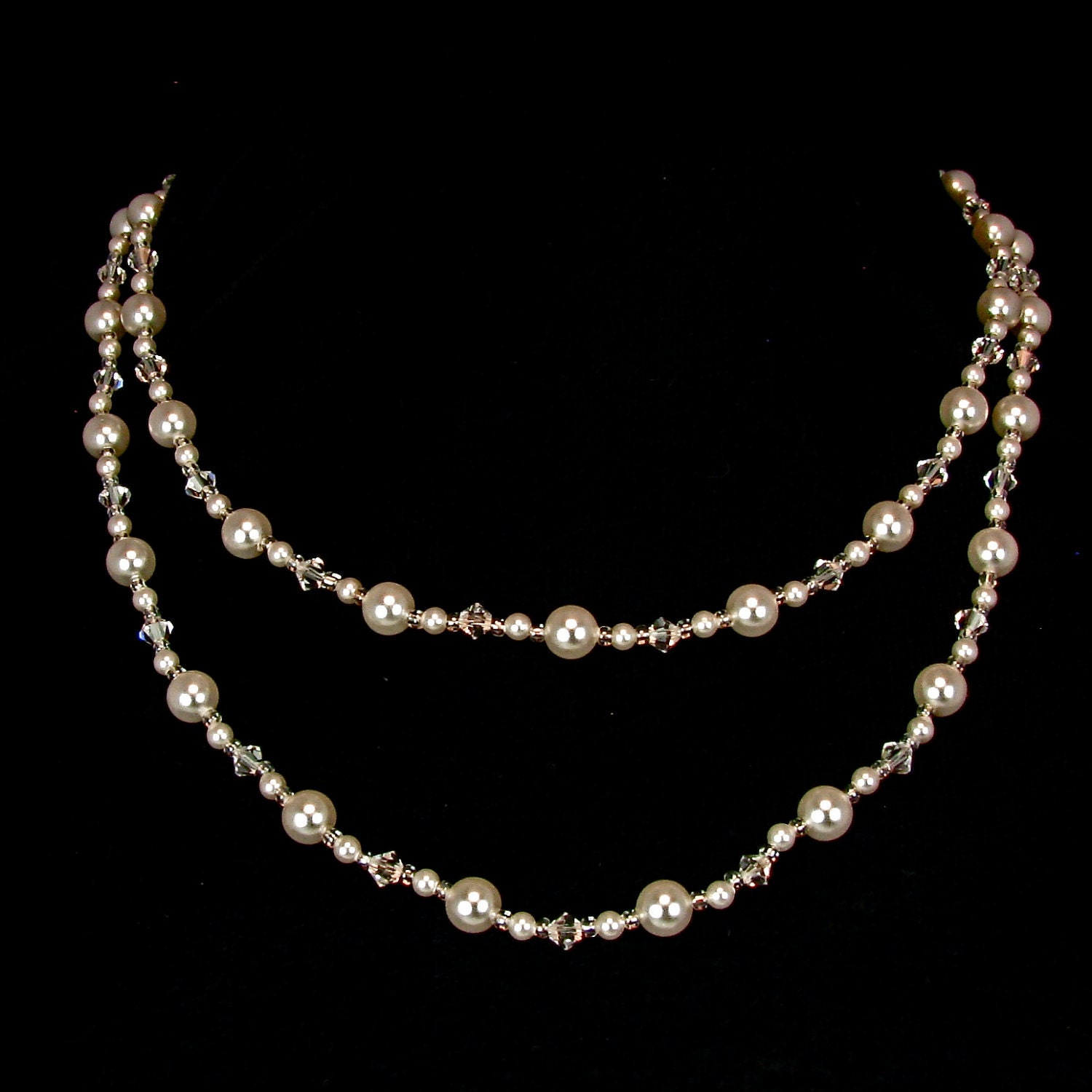 Bridal Necklace Bridesmaid Necklace Swarovski Crystal Pearl Two Strand Simple Pearl Necklace Bethany