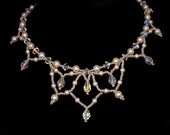 Bridal Necklace Statement Piece Swarovski Teardrop Crystal Pearls Sweetheart Neckline Two Tiered Alicia