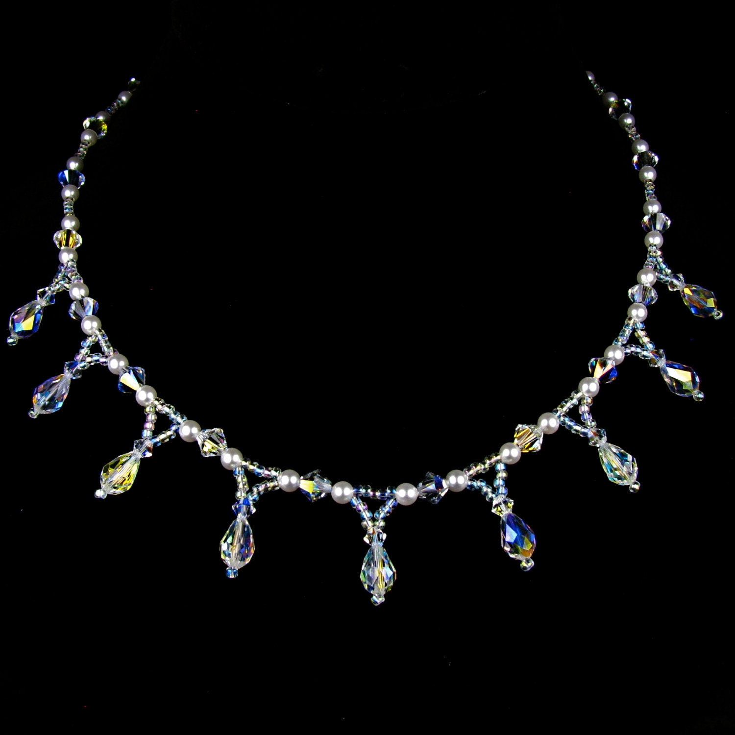 Bridal Necklace Teardrop Swarovski Crystal Necklace Pearl Necklace Jasmine Matching Barefoot Sandal  Design1
