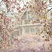 shabby chic home decor, "pink dream" landscape, building, cherry blossoms, fine art print, spring, nature, pastel photograph
