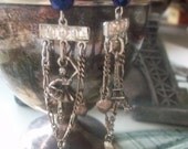 Vintage French Eiffel Tower Ballerina Assemblage Earrings,  Rhinestone Earrings, Statement Earrings, French Chic