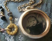 Vintage Tintype Necklace 100 Years To Live Vintage Tintype Pocket Watch Assemblage Necklace French Romantic Necklace