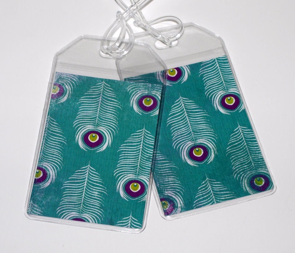 Luggage Tags - Set of Two  - Peacock Feathers