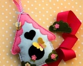 Whimsical Bird House Hair Bow Holder, with Butterflies, Felt bow holder storage