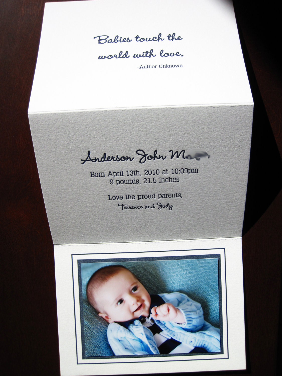 Custom Letterpress Baby Announcement (Trifold)
