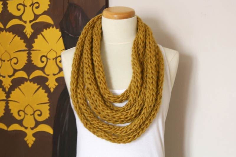 Rope infinity scarf in mustard- free shipping