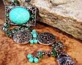 Crystal, Turquoise and Pewter Bracelet "Try Not to Stare"