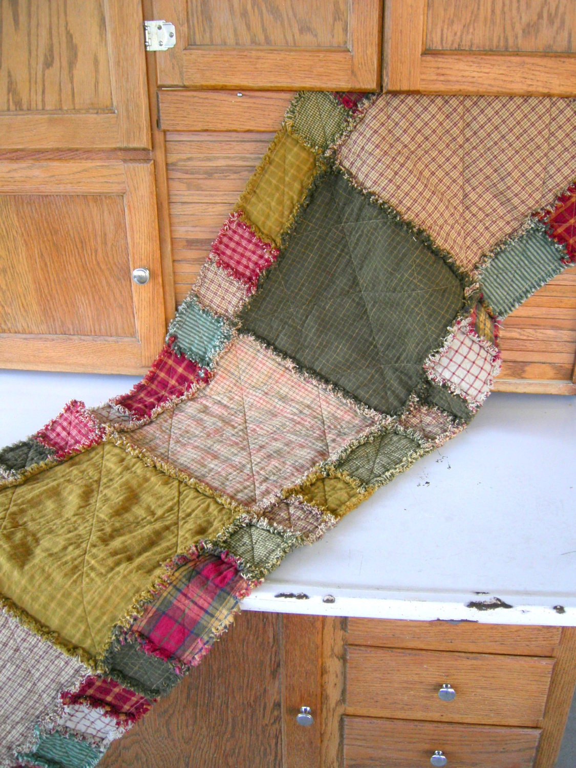 Rustic Quilted Table Runner Rag Quilt 56" long