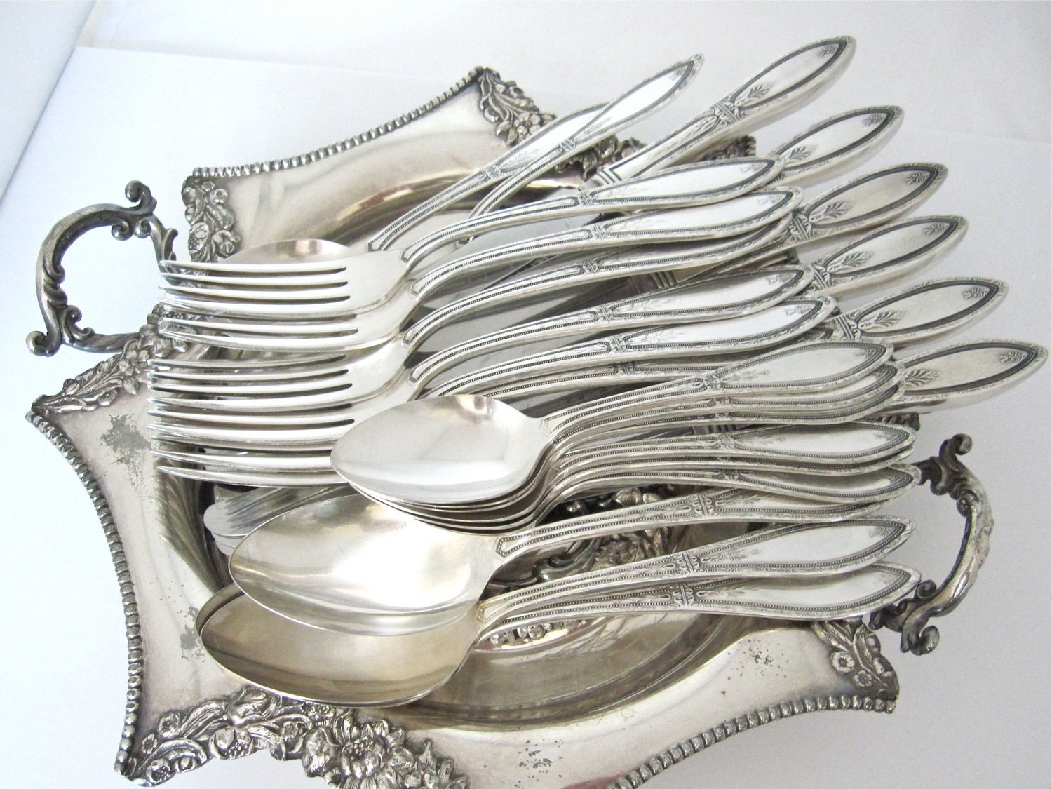 Vintage Flatware Art Deco Silverplate Lot, Coronet aka Mystic 1926 by Wm A Rogers