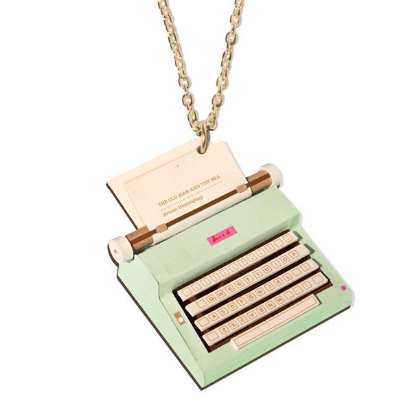 Vintage Typewriter Necklace, Green or Blue