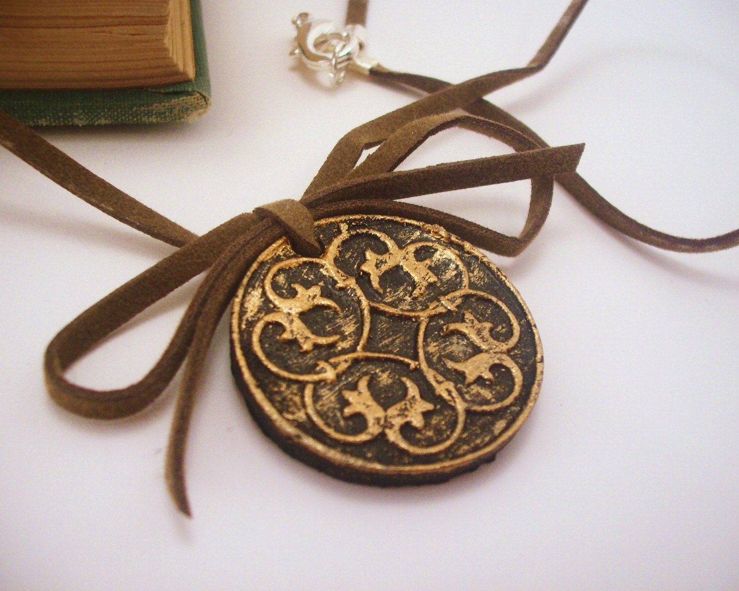 Brown tribal necklace. Faux suede cord. Upcycled, eco friendly stocking stuffer. OOAK jewelry gift.