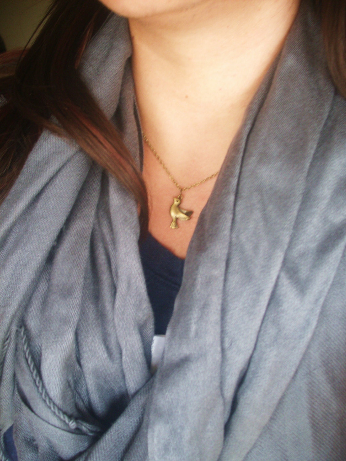 Set of three friendship necklaces. Peace, love, happiness. Brass, gold toned. Dove. Heart with flower. Best friend gift.