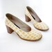 Vintage shoes / patent leather pale yellow and white faux reptile pumps / size 39/8