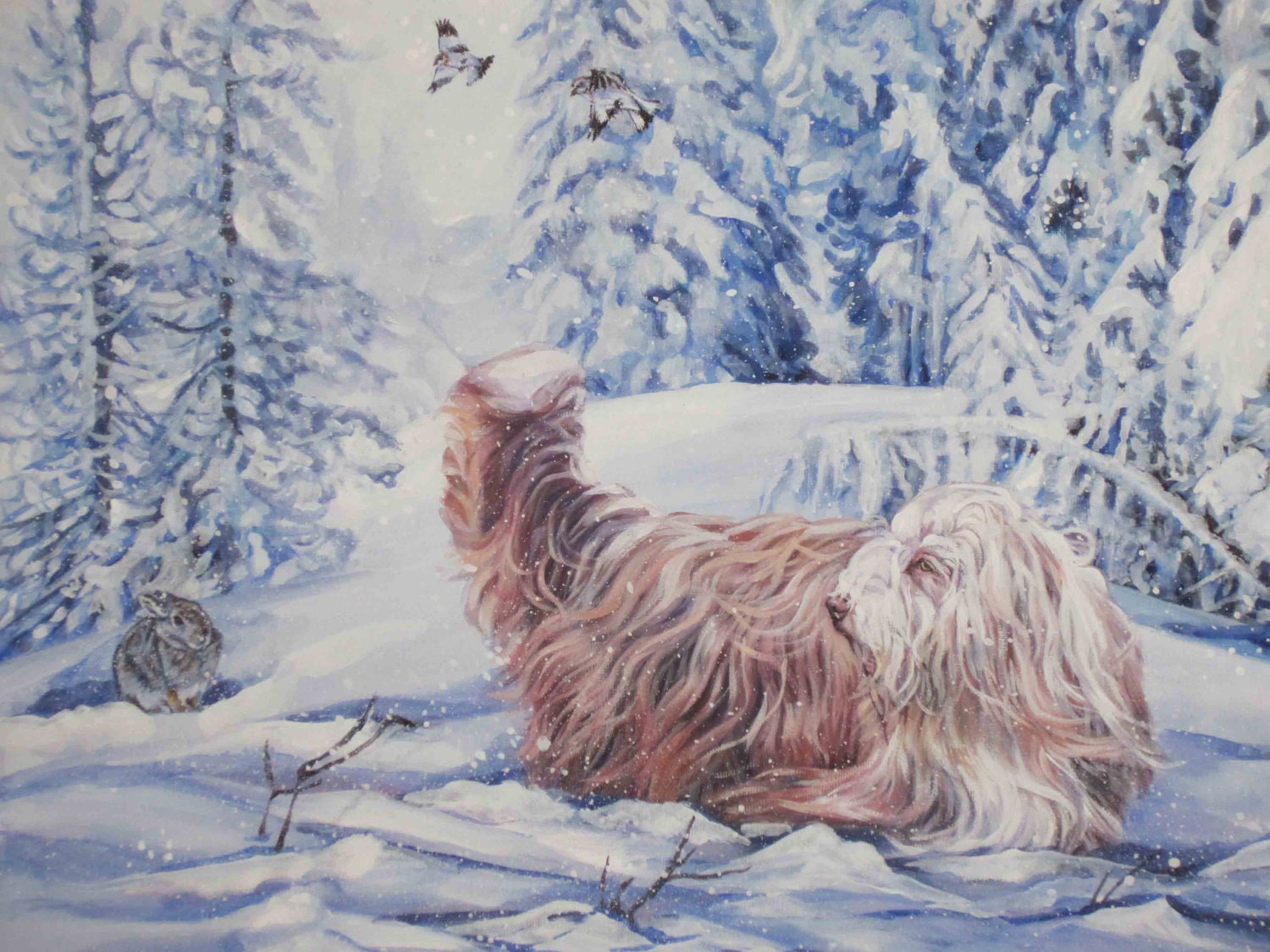 Bearded Collie art print CANVAS print of LA Shepard painting 12x16 giclee print