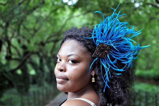 Natural Hair Accessories Blue Feather Carnival Headband