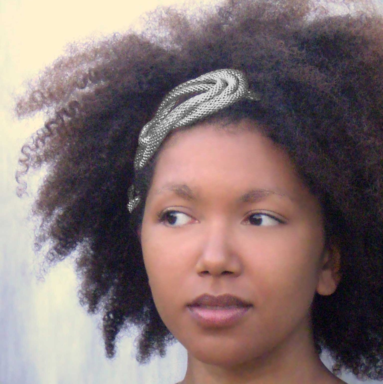 Kinky Hair Accessories Headband Afro Pewter Chain Knot  Elastic